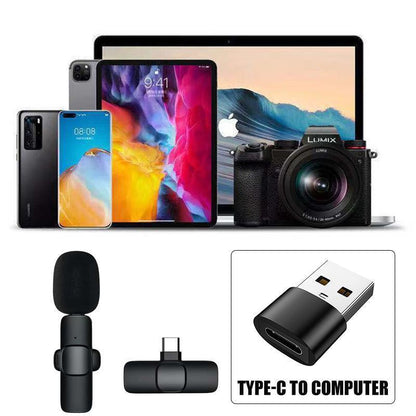 Wireless Lavalier Microphone Mini Mic For Android iPhone iPad Vlog Live Stream - Lightning (Two Microphones).