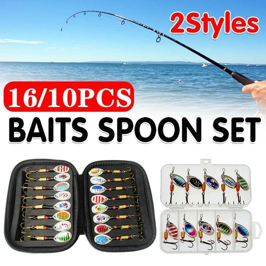 10/16PCS Fishing Lure Spinners Baits Spoon Set with Tackle Bag Trout Bass Tackle - B(10PCS).