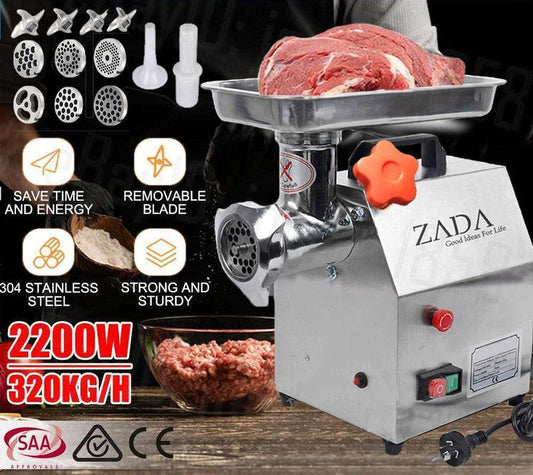 1.63HP Commercial Meat Mincer- Electric Grinder & Sausage Maker Filler 1200W.