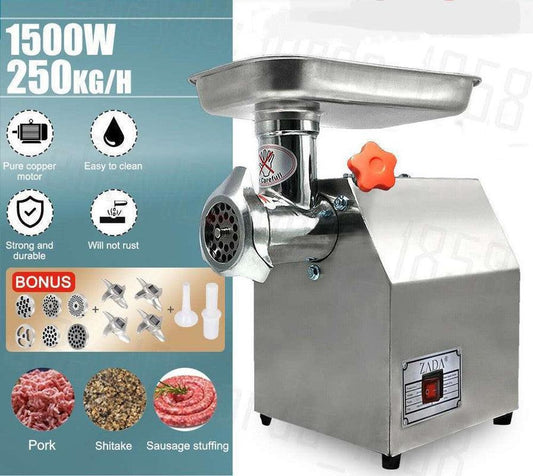 1.63HP Commercial Meat Mincer- Electric Grinder & Sausage Maker Filler 1200W.