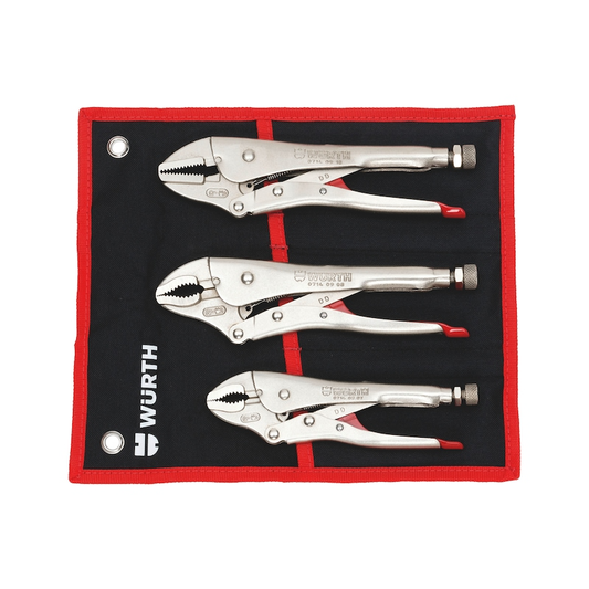 Wurth Locking Pliers Set 3 Piece Nickel Coated with Tool Roll Adjustable Clamp Wrench.