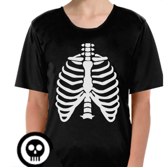 Childrens Skeleton Top Scary Kids Dress Up Halloween Book Week Bones T Shirt - M (7-9 Years Old).