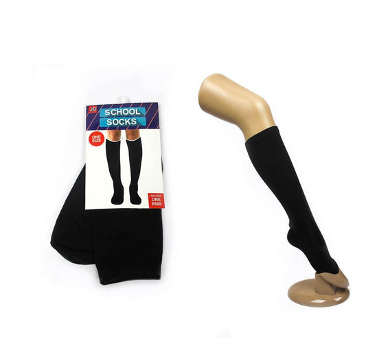 1 Pair SCHOOL SOCKS Plain Knee High Cotton Girls Boys Unisex - Black - One Size Fits Most.