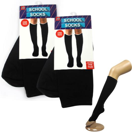2 Pairs SCHOOL SOCKS Plain Ribbed Knee High Cotton Girls Boys Unisex Kid - Black - One Size Fits Most.