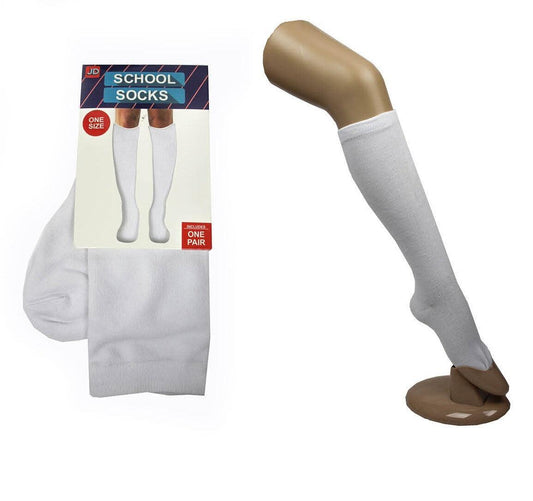 1 Pair SCHOOL SOCKS Plain Knee High Cotton Girls Boys Unisex - White - One Size Fits Most.