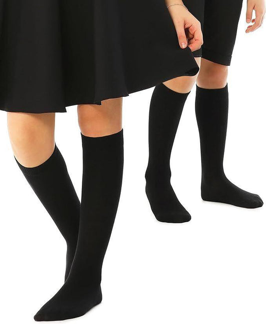 Knee High School Socks for Girls Boys Plain Cotton Rich Kids Seamless No Seam - 6-11 (Black).