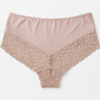 3x Womens Lace Boyshort Boyleg Full Briefs Underwear Undies in Beige - 14