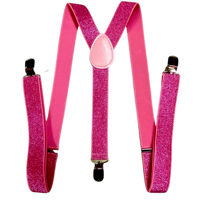 3x Mens Suspenders Braces Adjustable Strong Clip On Elastic Formal Wedding Slim - Hot Pink (Glitter)