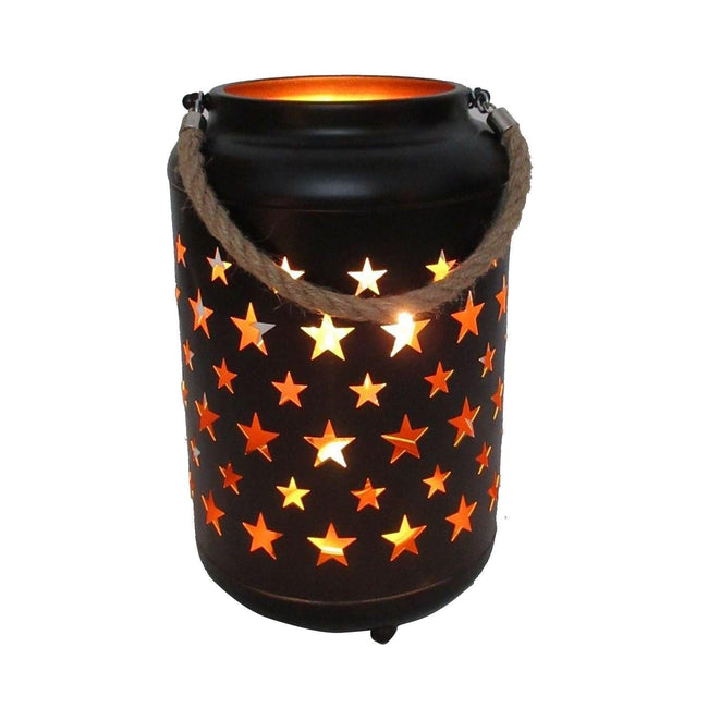 25cm Metal LED Lantern Light w Rope Hanger Star Design Lamp - Large Main Image