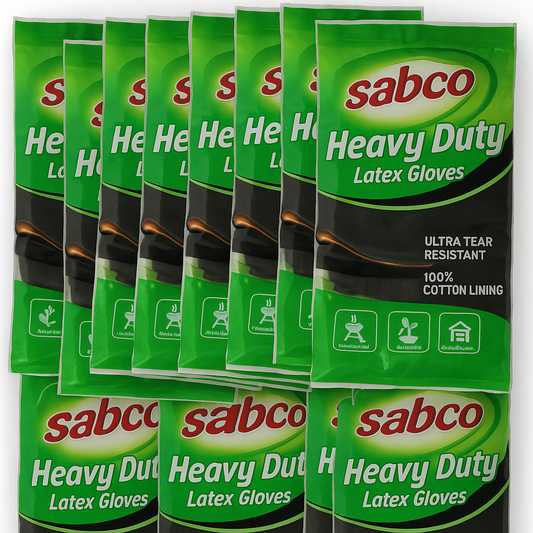 12 Pairs Sabco Heavy Duty Latex Gloves w/ Cotton Lining - Large Size.