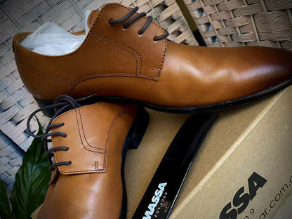 Massa Ascoli Leather Derby Dress Lace Up Shoes Wedding Business Formal in Tan - UK 9