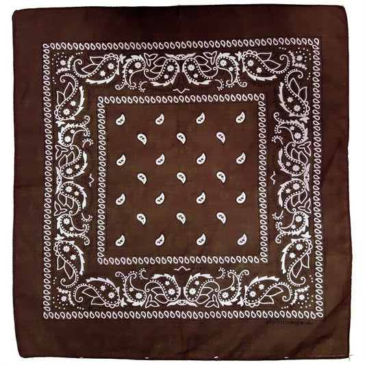 BANDANA Paisley 100% COTTON Head Wrap Durag Bandanna Summer Scarf Mask - Brown