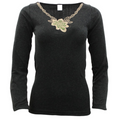 Ladies Merino Wool Blend Long Sleeve Thermal Spencer Top Thermals Underwear - Black - 18-20