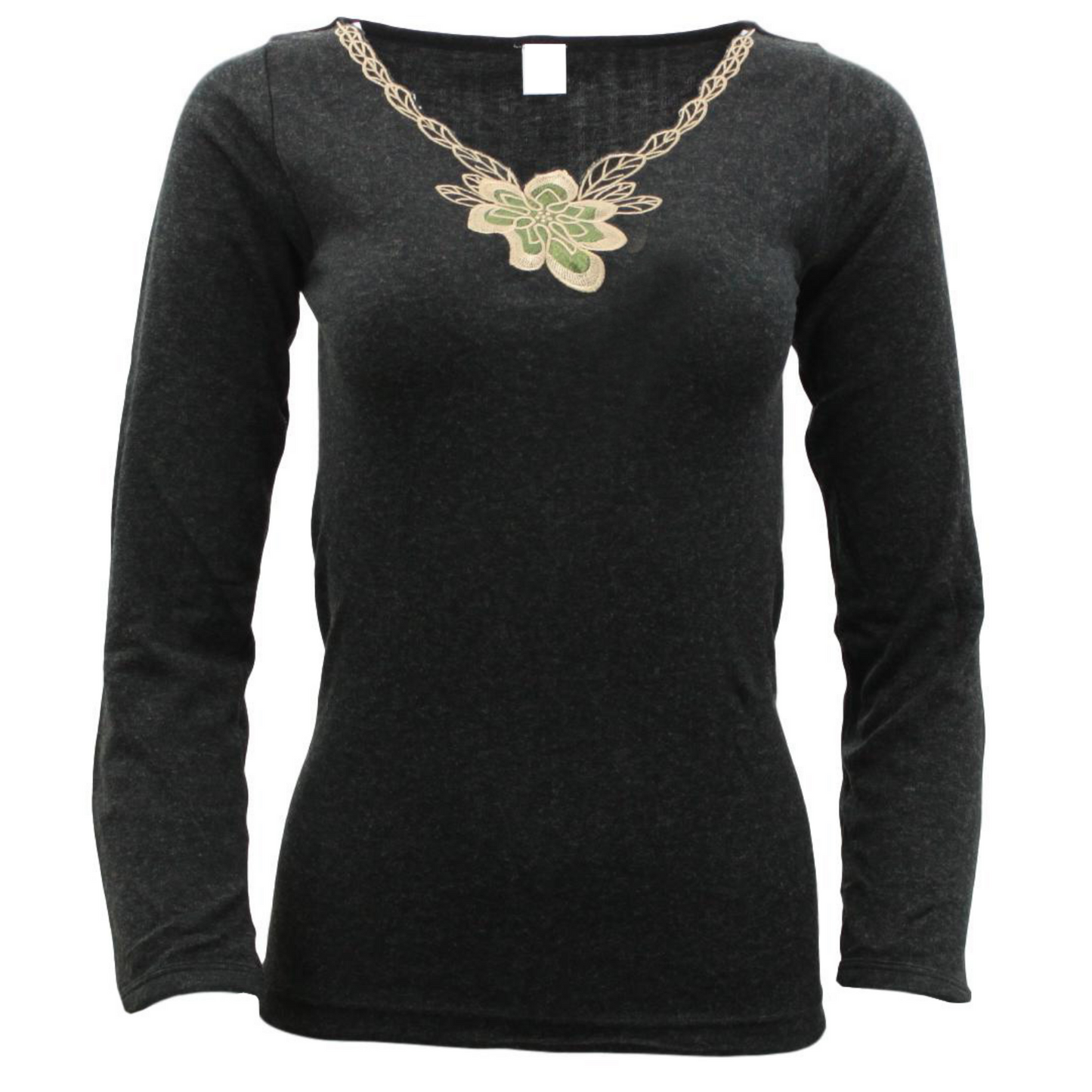 Ladies Merino Wool Blend Long Sleeve Thermal Spencer Top Thermals Underwear - Black - 18-20