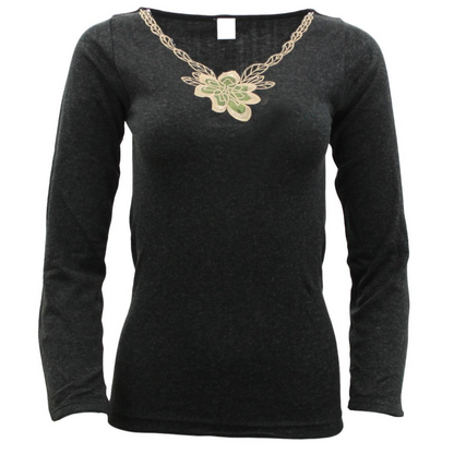 Ladies Merino Wool Blend Long Sleeve Thermal Spencer Top Thermals Underwear - Black - 18-20
