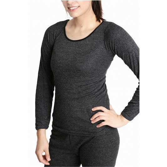 Ladies Merino Wool Blend Long Sleeve Thermal Spencer Top Underwear Thermals - Black - 12-14