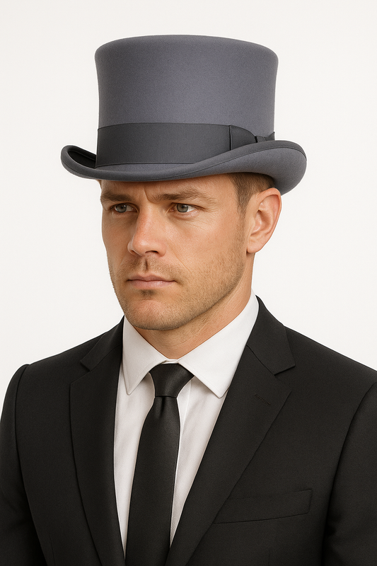 5.5"" Premium Australian Wool Felt Top Hat w/ Satin Lining Mad Hatter Magician Tuxedo in Grey - 58cm