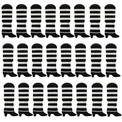 24x Womens Leg Warmers Disco Winter Knit Dance Party Crochet Legging Socks Costume - Black/White Stripe