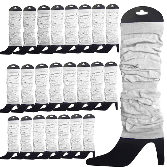 24 LEG WARMERS Knitted Womens Neon Party Knit Ankle Fluro Dance Costume 80s BULK - White