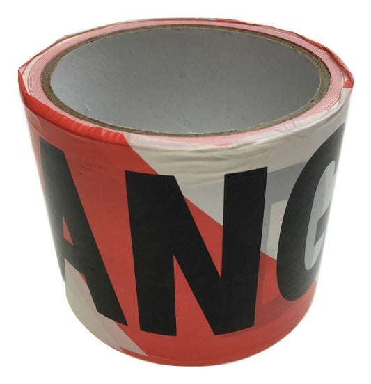 DANGER TAPE Red White Safety Warning Barricade Barrier Strip Non-Stick 20m.