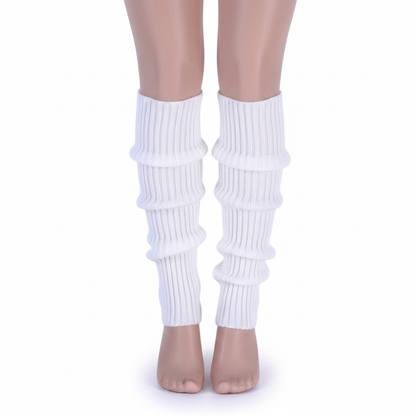 Pair of Womens Leg Warmers Disco Winter Knit Dance Party Crochet Legging Socks Costume - White