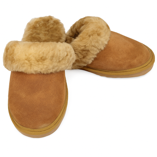 Sheepskin Wool Womens Slippers Scuffs Slip On Winter Ugg Slippers in Chestnut - 7