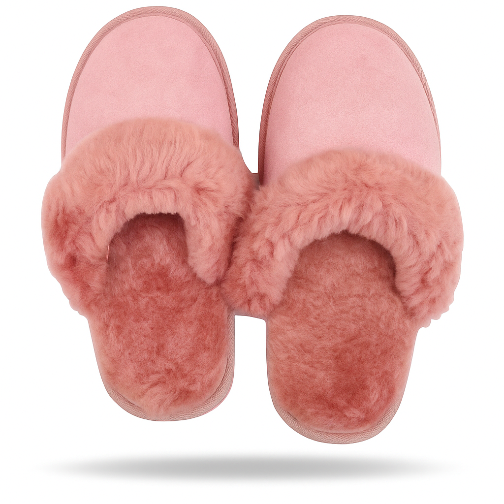 Sheepskin Wool Womens Slippers Scuffs Slip On Winter Ugg Slippers in Pink - 10