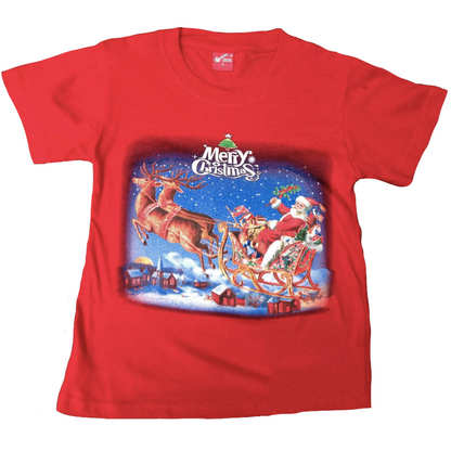 100% Cotton Kids Christmas T Shirt Xmas Top Santa Red White Party Costume - Red - X-Large (10-12 Years Old).
