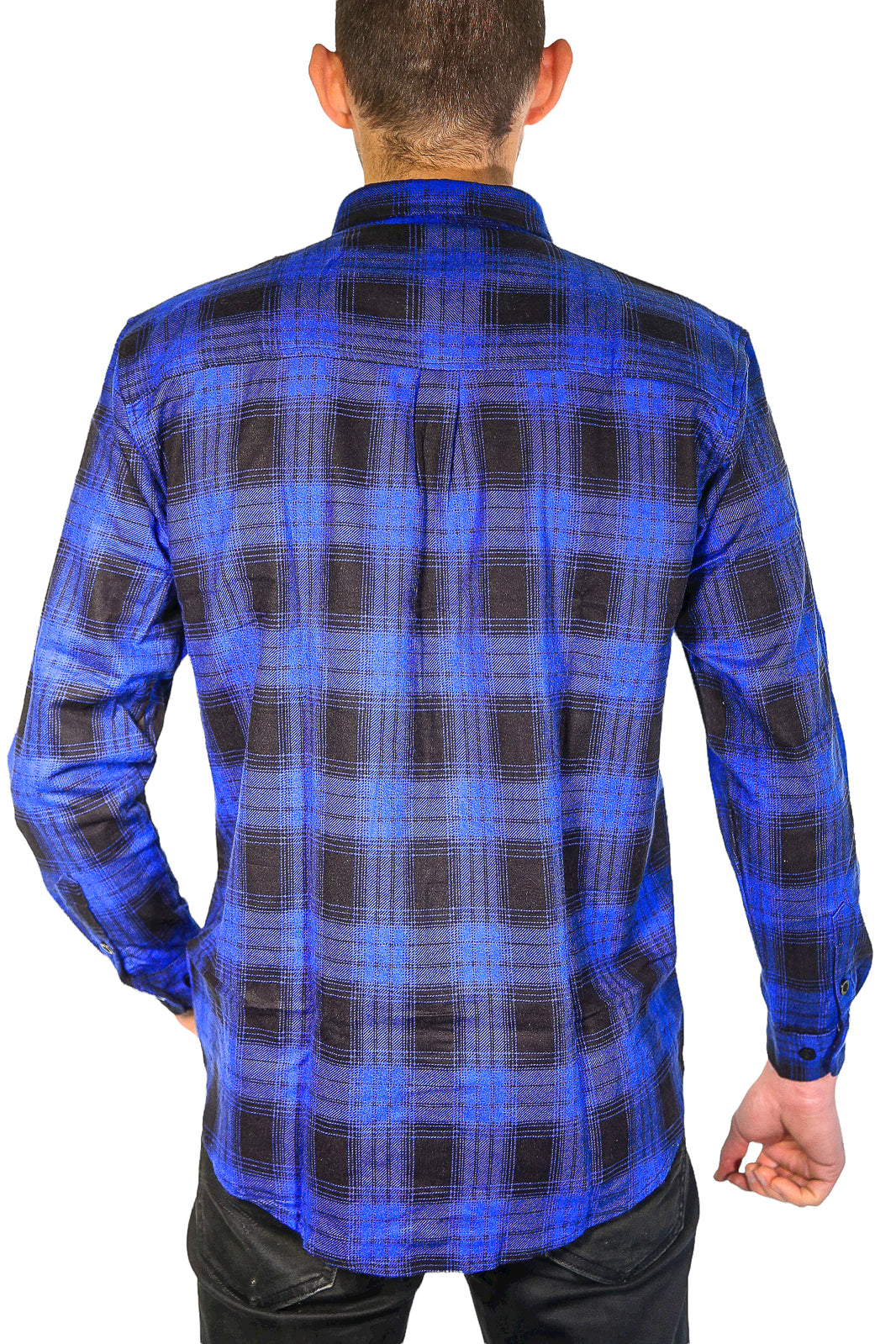 Mens Flannelette Long Sleeve Shirt 100% Cotton Check Authentic Flannel - Full Placket - Royal Blue  - 3XL