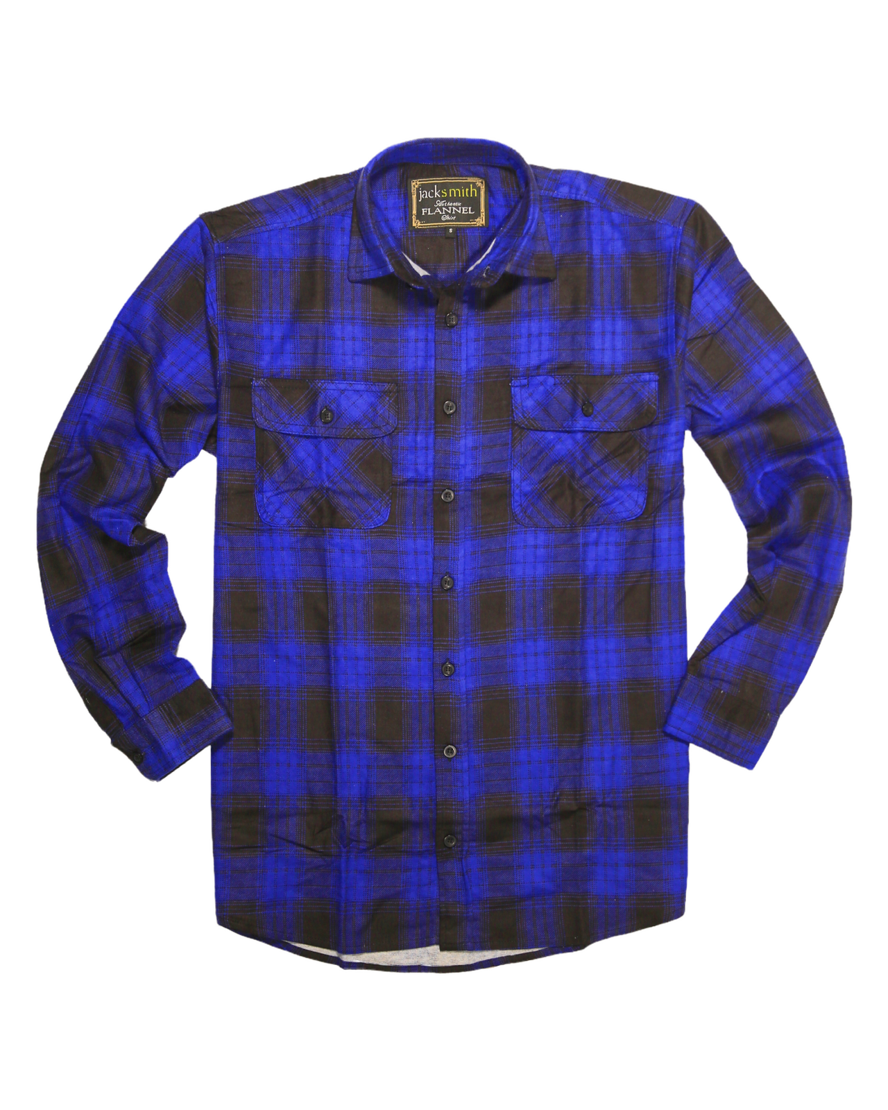 Mens Flannelette Long Sleeve Shirt 100% Cotton Check Authentic Flannel - Full Placket - Royal Blue  - 3XL