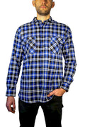 Mens 100% Cotton Flannelette Shirt Long Sleeve Check Authentic Flannel - Denim - 8XL
