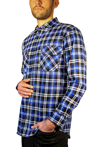 Mens 100% Cotton Flannelette Shirt Long Sleeve Check Authentic Flannel - Denim - 8XL