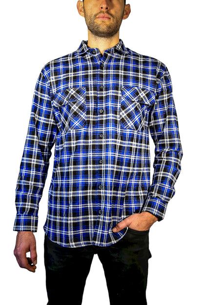 Mens 100% Cotton Flannelette Shirt Long Sleeve Check Authentic Flannel - Denim - 9XL