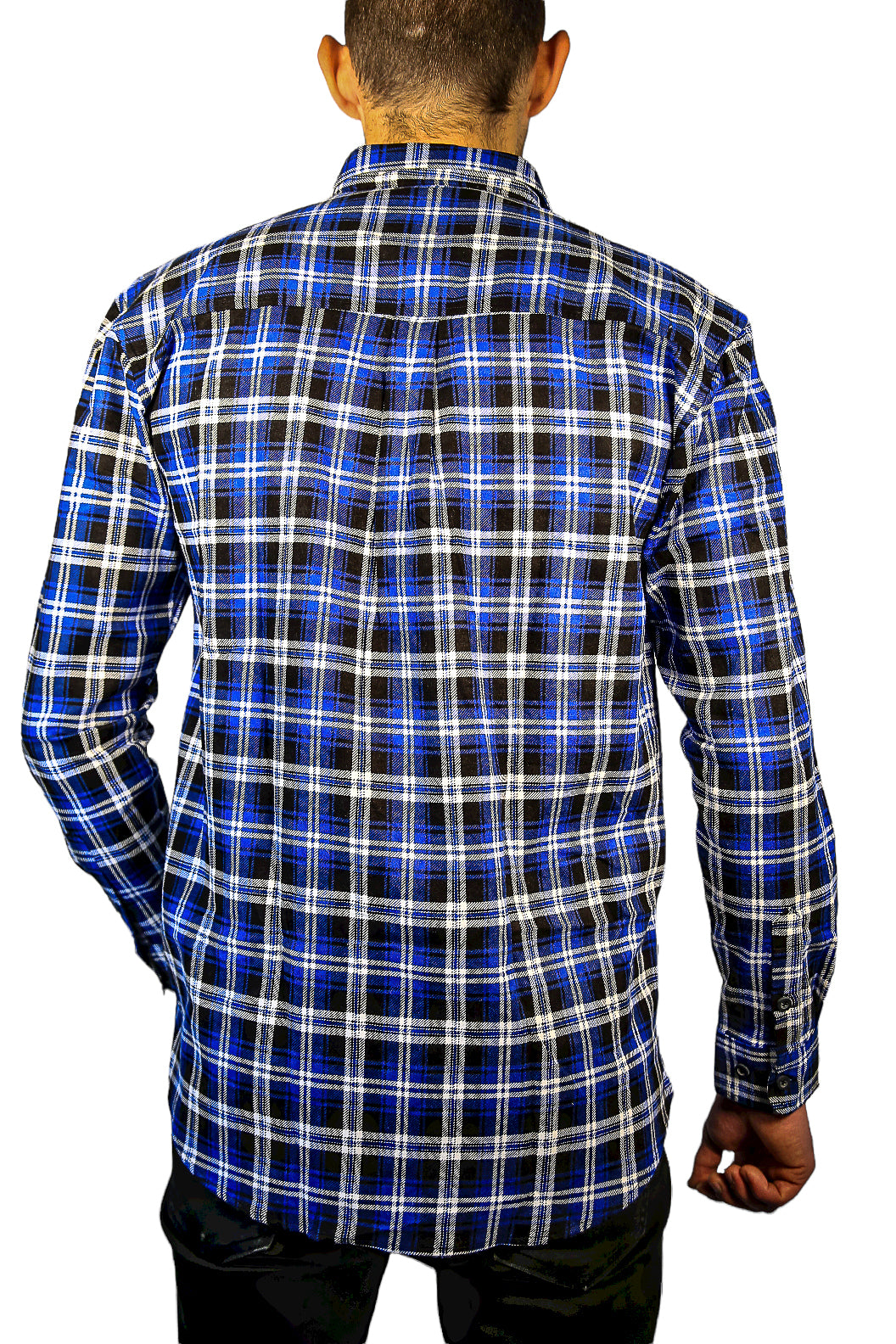 Mens 100% Cotton Flannelette Shirt Long Sleeve Check Authentic Flannel - Denim - 9XL