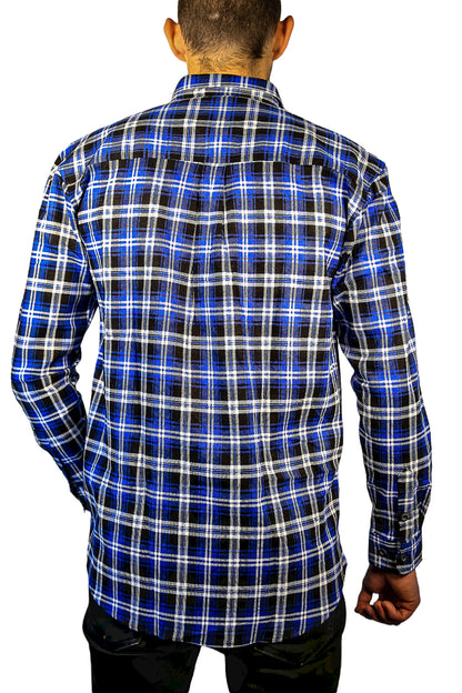 Mens 100% Cotton Flannelette Shirt Long Sleeve Check Authentic Flannel - Denim - 9XL