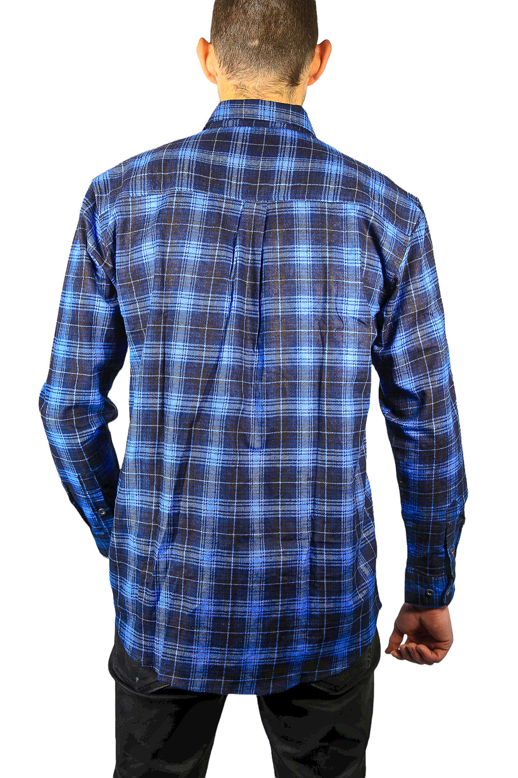 Mens 100% Cotton Flannelette Shirt Long Sleeve Check Authentic Flannel - Blue - 7XL