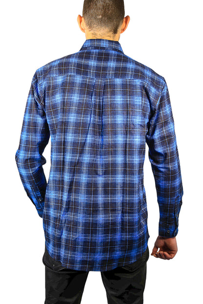 Mens 100% Cotton Flannelette Shirt Long Sleeve Check Authentic Flannel - Blue - 7XL