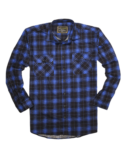 Mens 100% Cotton Flannelette Shirt Long Sleeve Check Authentic Flannel - Blue - 7XL