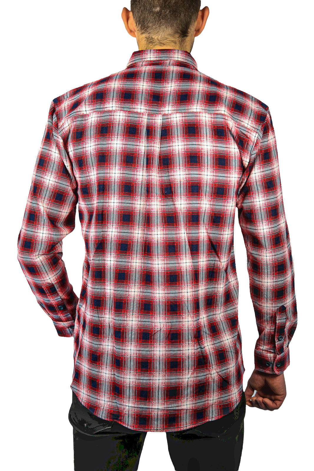Mens 100% Cotton Flannelette Shirt Long Sleeve Check Authentic Flannel - Red/Navy - 8XL