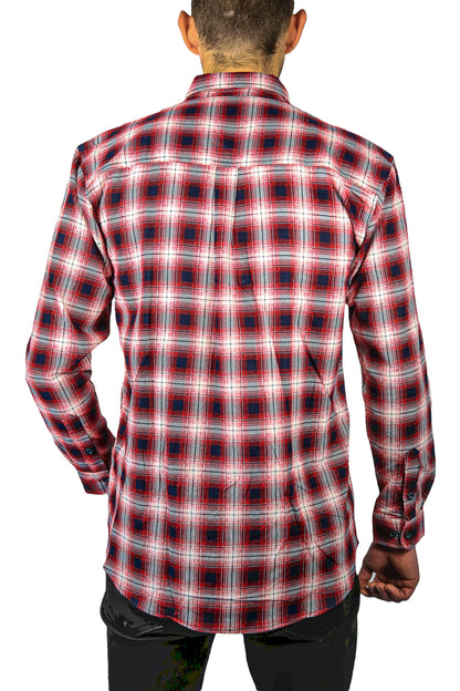 Mens 100% Cotton Flannelette Shirt Long Sleeve Check Authentic Flannel - Red/Navy - 8XL