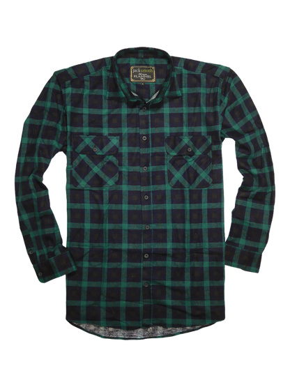 Mens 100% Cotton Flannelette Shirt Long Sleeve Check Authentic Flannel - Green/Navy - 6XL