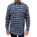 Mens Flannelette Long Sleeve Pullover Shirt 100% Cotton Flannel - Half Placket - Blue/Black - 4XL