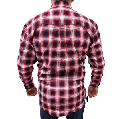 Mens Flannelette Long Sleeve Pullover Shirt 100% Cotton Flannel - Half Placket - Red/Navy - 7XL