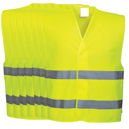 10x Hi Vis Safety Vest Reflective Tape Workwear Night & Day Bulk - Yellow - One Size.
