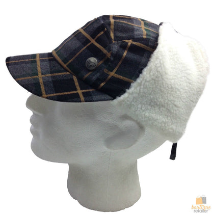 KANGOL Plaid Supre Ushanka Sherpa Chullo Lined Hat Warm Winter Ear Trapper Flying - Grey/Black - S/M