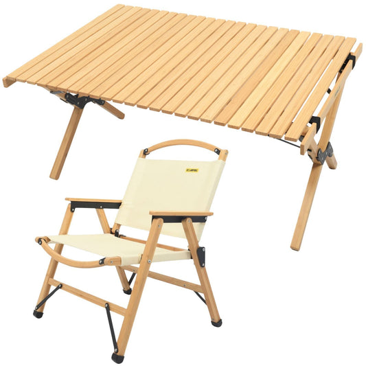 Chair & Table Set Bamboo Camping Folding Portable Outdoor Picnic Travel BBQ.
