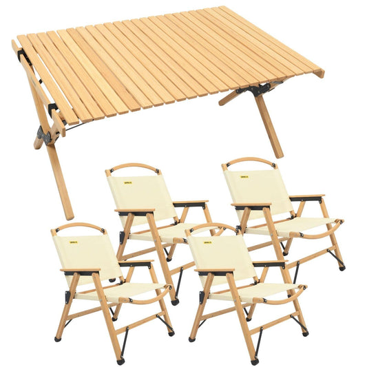 4 Chairs & 1 Table Set Bamboo Camping Folding Portable Outdoor Picnic Travel BBQ.