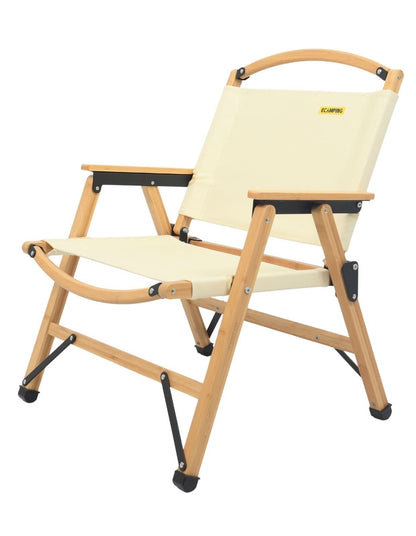 4x Bamboo Canvas Foldable Outdoor Camping Chair Wooden Picnic Park - Khaki/Beige.
