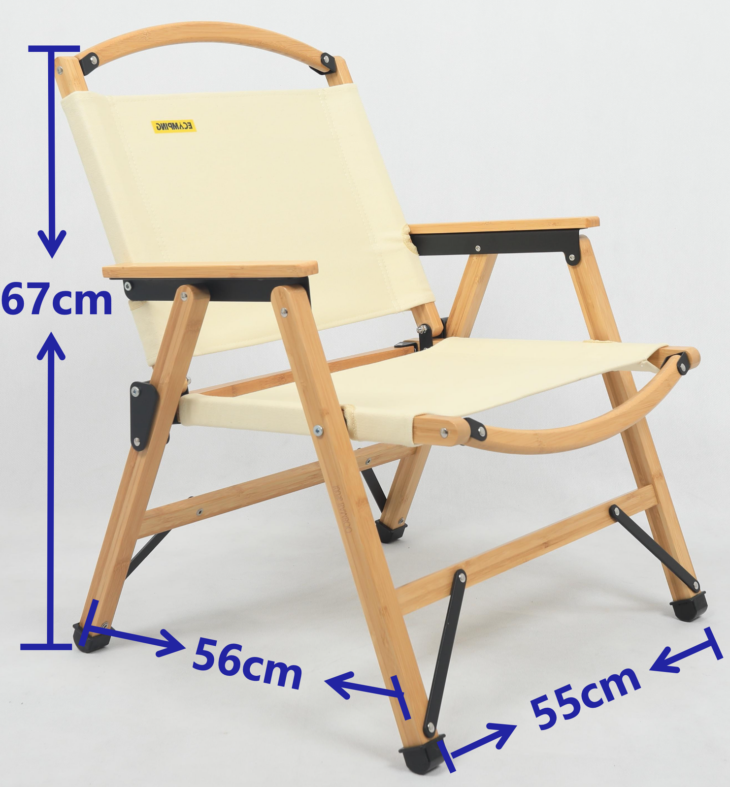 4x Bamboo Canvas Foldable Outdoor Camping Chair Wooden Picnic Park - Khaki/Beige.