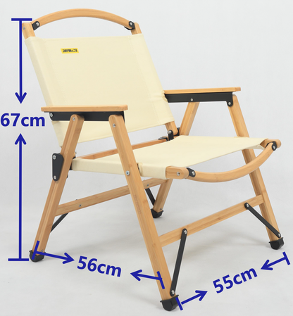4x Bamboo Canvas Foldable Outdoor Camping Chair Wooden Picnic Park - Khaki/Beige.